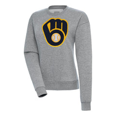 Milwaukee Brewers Antigua Women's Victory Chenille Pullover Sweatshirt - Heather Gray - MLB Sale
