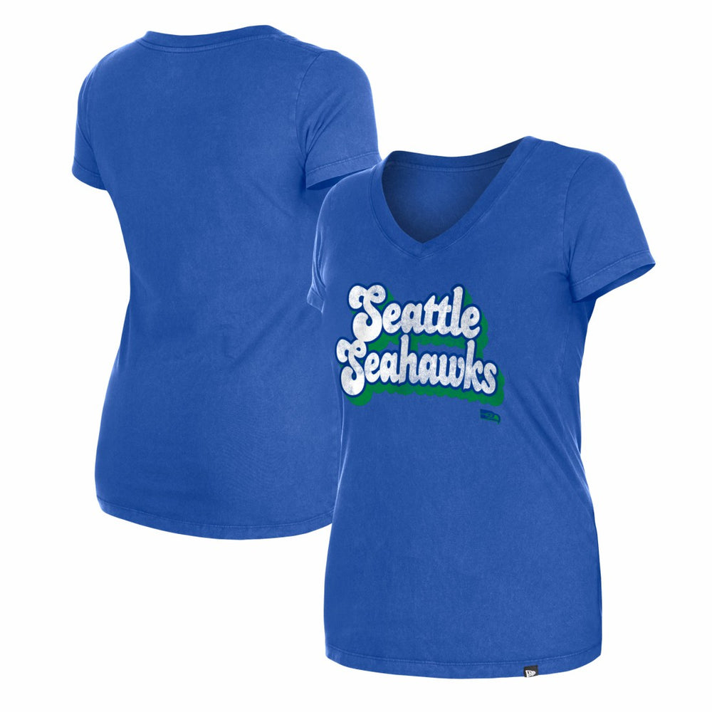 Seattle Seahawks New Era Women's Enzyme Wash Low V-Neck T-Shirt Royal