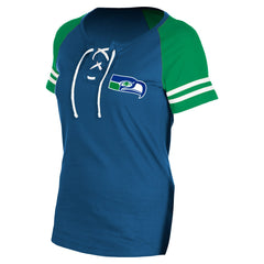 Seattle Seahawks New Era Women's Throwback Lace-Up Raglan T-Shirt Royal