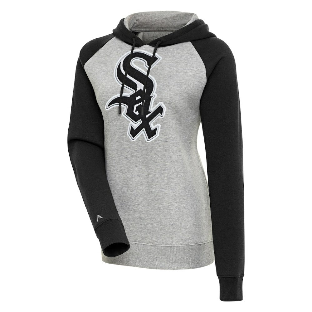 Chicago White Sox Antigua Women's Victory Raglan Sleeve Pullover Hoodie - Heather Gray/Black - MLB on Sale