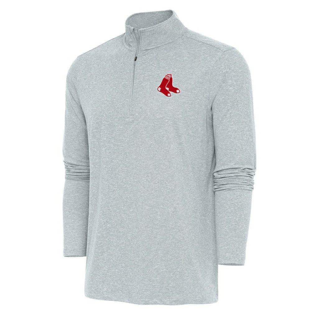 Boston Red Sox Antigua Hunk Quarter-Zip Pullover Top - Heather Gray - MLB Lifestyle