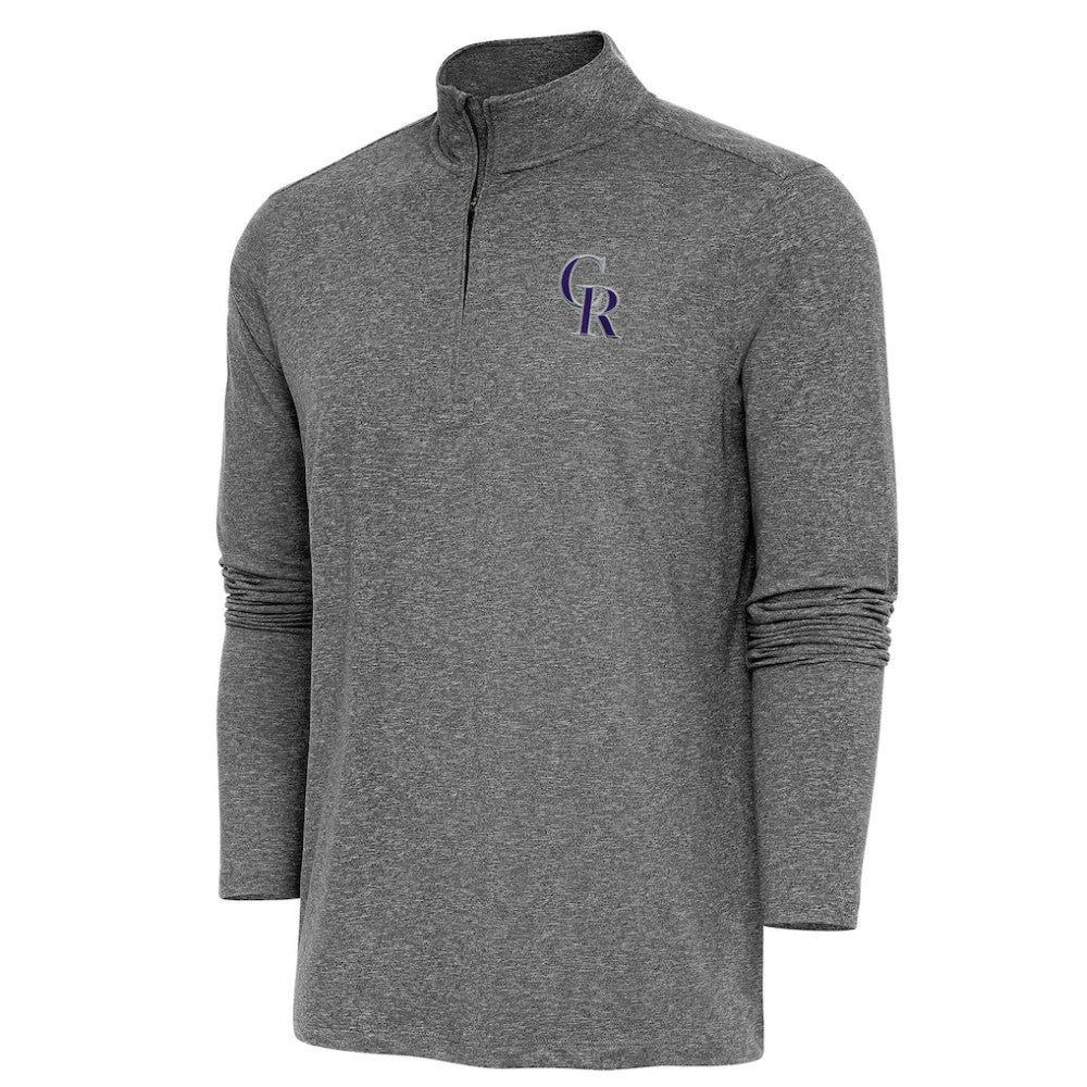 Colorado Rockies Antigua Hunk Quarter-Zip Pullover Top - Heather Black - MLB on Sale