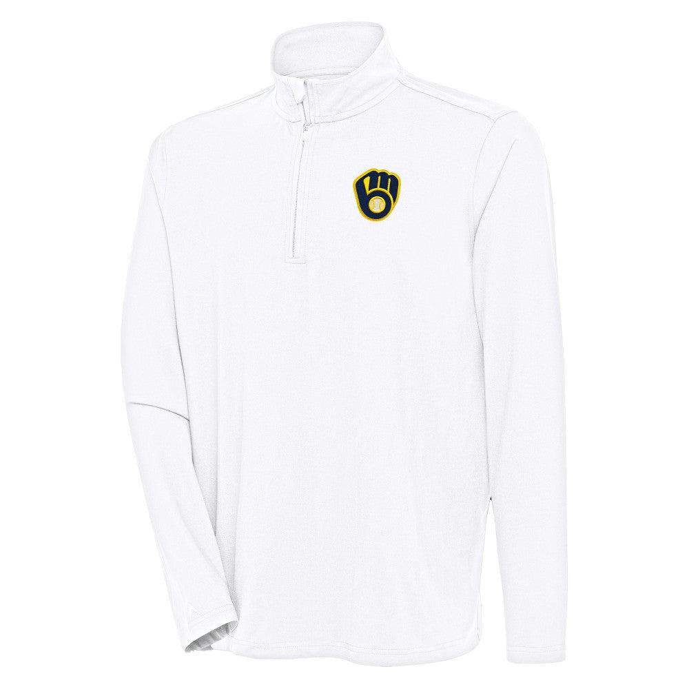 Milwaukee Brewers Antigua Hunk Quarter-Zip Pullover Top - White - MLB Sale