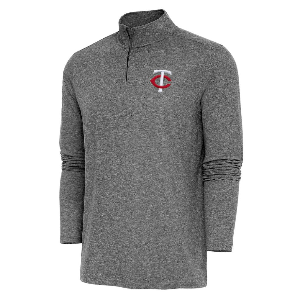 Minnesota Twins Antigua Hunk Quarter-Zip Pullover Top - Heather Black - MLB Lifestyle