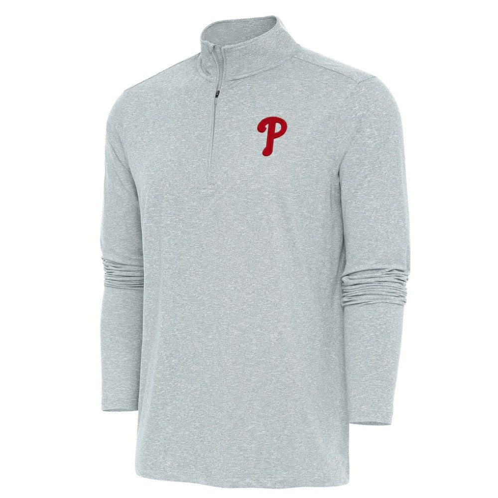 Philadelphia Phillies Antigua Hunk Quarter-Zip Pullover Top - Heather Gray - MLB on Sale
