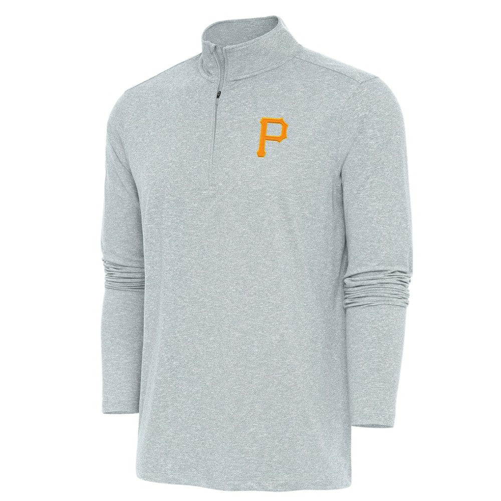Pittsburgh Pirates Antigua Hunk Quarter-Zip Pullover Top - Heather Gray - MLB Lifestyle