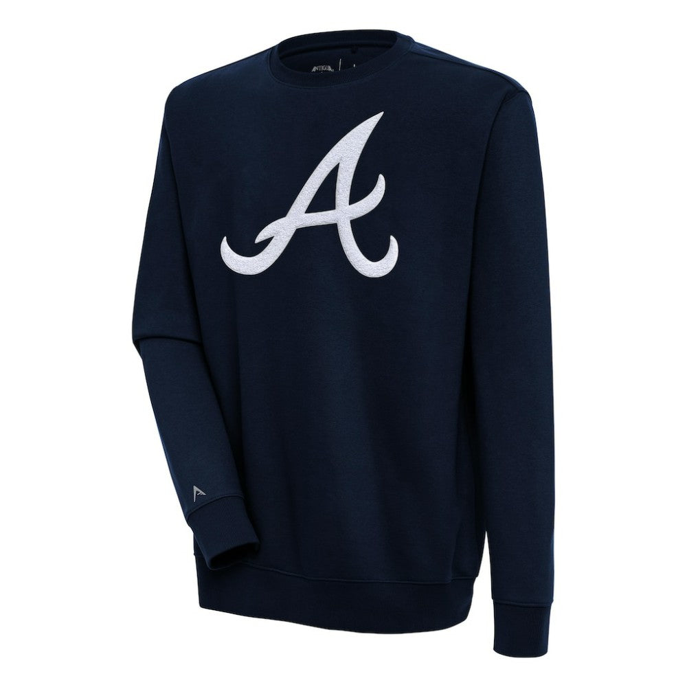 Atlanta Braves Antigua Victory Crewneck Chenille Pullover Sweatshirt - Navy - MLB Lifestyle