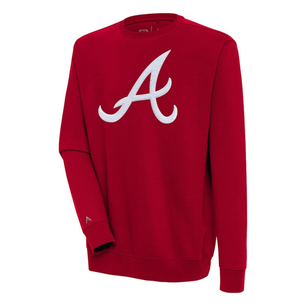 Atlanta Braves Antigua Victory Crewneck Chenille Pullover Sweatshirt - Red - MLB on Sale
