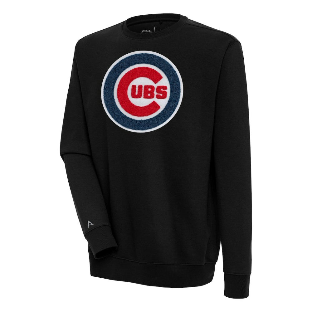 Chicago Cubs Antigua Victory Crewneck Chenille Pullover Sweatshirt - Black - MLB Discount