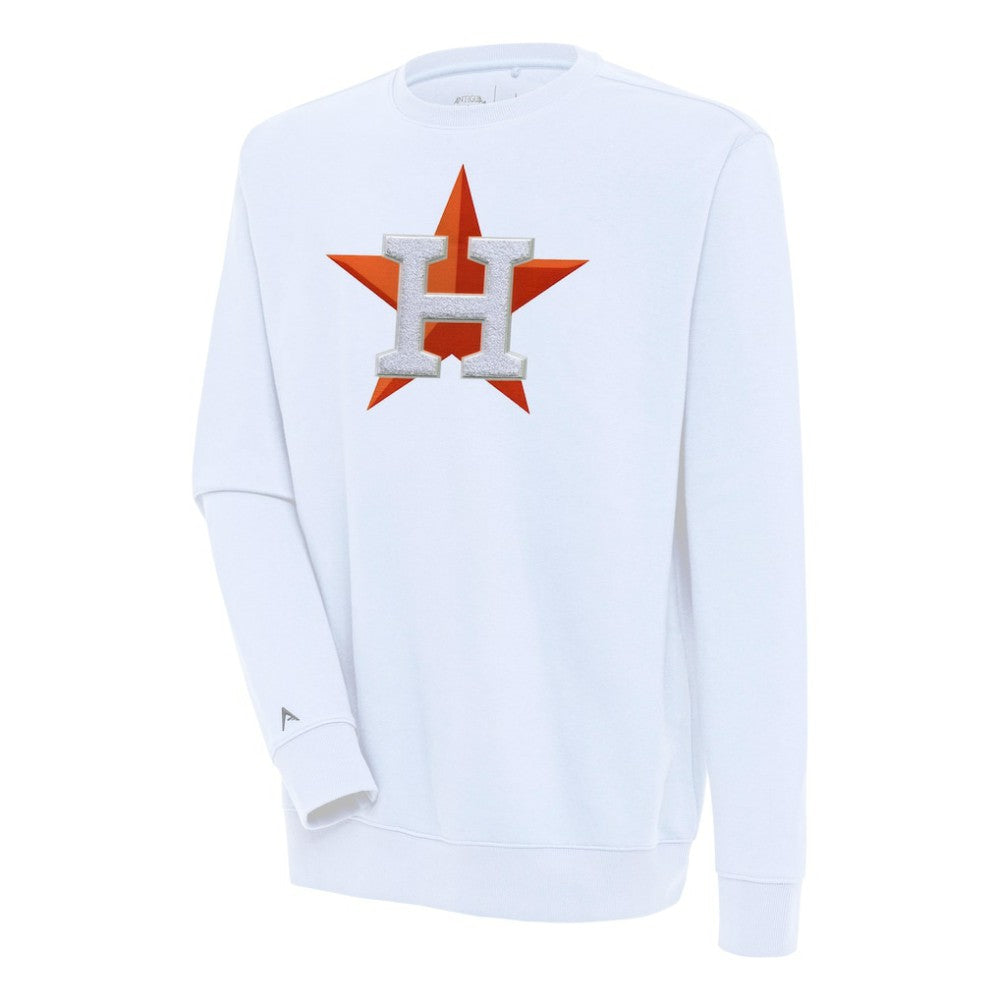 Houston Astros Antigua Victory Crewneck Chenille Pullover Sweatshirt - White - MLB Lifestyle