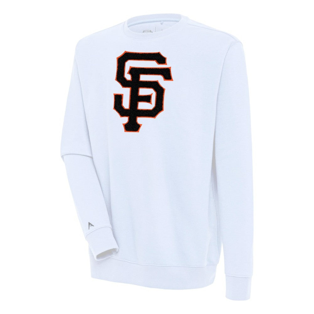 San Francisco Giants Antigua Victory Crewneck Chenille Pullover Sweatshirt - White - MLB Lifestyle