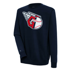 Cleveland Guardians Antigua Victory Crewneck Chenille Pullover Sweatshirt - Navy - MLB on Sale