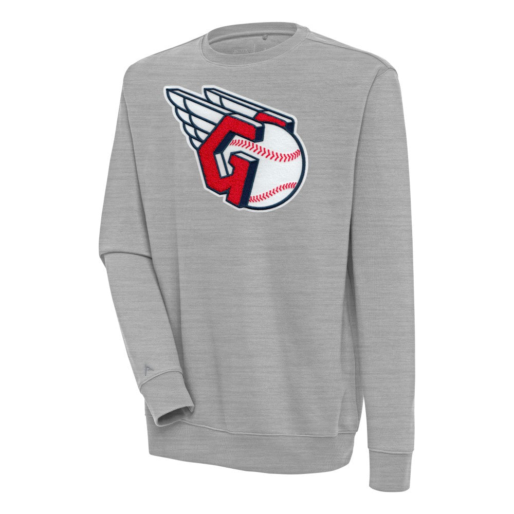 Cleveland Guardians Antigua Victory Crewneck Chenille Pullover Sweatshirt - Heather Gray - MLB Sale