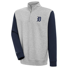 Detroit Tigers Antigua Victory Colorblock Quarter-Zip Pullover Top - Heather Gray/Navy - MLB Sale