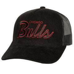 Chicago Bulls Times Up Classic Script Cord Trucker Hat Black | Mitchell & Ness Lifestyle