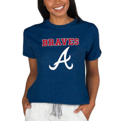 Atlanta Braves Concepts Sport Women's Tri-Blend Mainstream Terry Short Sleeve Sweatshirt Top - Navy - MLB on Sale