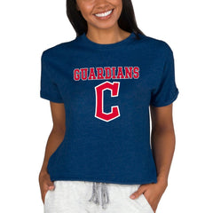 Cleveland Guardians Concepts Sport Women's Tri-Blend Mainstream Terry Short Sleeve Sweatshirt Top - Navy - MLB Lifestyle
