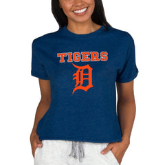 Detroit Tigers Concepts Sport Women's Tri-Blend Mainstream Terry Short Sleeve Sweatshirt Top - Navy - MLB Lifestyle