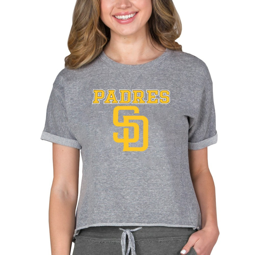 San Diego Padres Concepts Sport Women's Tri-Blend Mainstream Terry Short Sleeve Sweatshirt Top - Gray - MLB Online