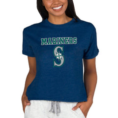 Seattle Mariners Concepts Sport Women's Tri-Blend Mainstream Terry Short Sleeve Sweatshirt Top - Navy - MLB on Sale