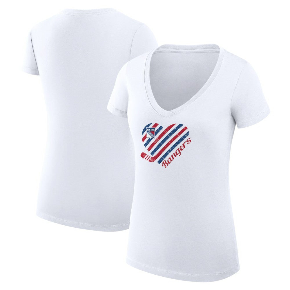 New York Rangers G-III 4Her by Carl Banks Women's Super-Slim Fit Lightweight Heart V-Neck T-Shirt - White - NHL 200446575