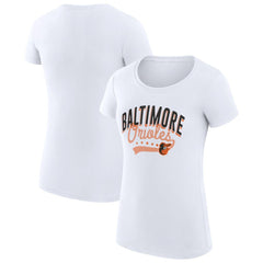 Baltimore Orioles G-III 4Her by Carl Banks Women's Super-Slim Fit Lightweight Filigree Team T-Shirt - White - MLB Lifestyle