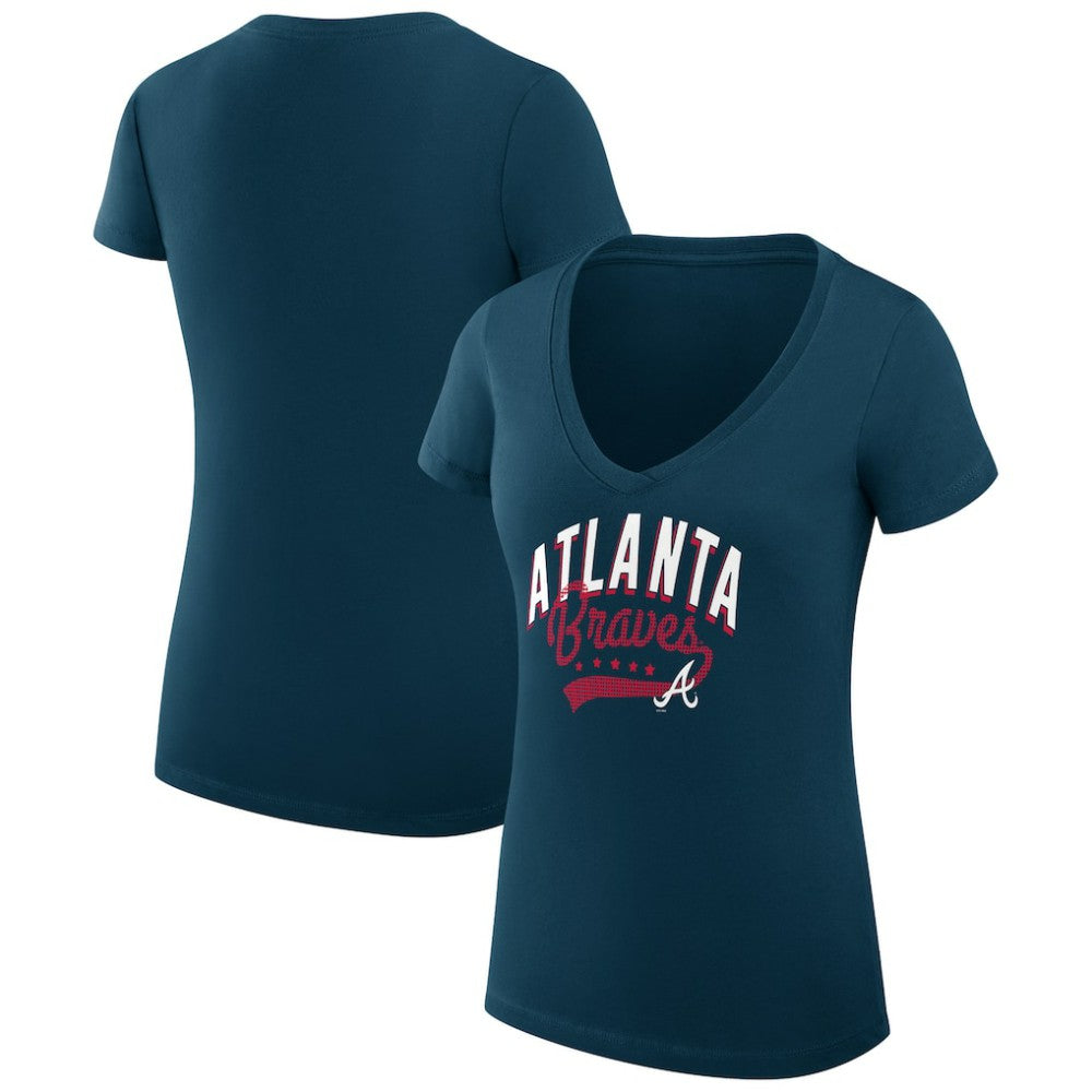 Atlanta Braves G-III 4Her by Carl Banks Women's Super-Slim Fit Lightweight Filigree Team V-Neck T-Shirt - Navy - MLB Online