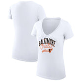 Baltimore Orioles G-III 4Her by Carl Banks Women's Super-Slim Fit Lightweight Filigree Team V-Neck T-Shirt - White - MLB on Sale