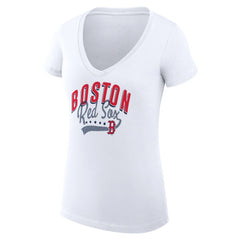 Boston Red Sox G-III 4Her by Carl Banks Women's Super-Slim Fit Lightweight Filigree Team V-Neck T-Shirt - White - MLB on Sale