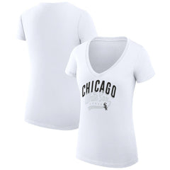 Chicago White Sox G-III 4Her by Carl Banks Women's Super-Slim Fit Lightweight Filigree Team V-Neck T-Shirt - White - MLB Lifestyle