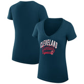 Cleveland Guardians G-III 4Her by Carl Banks Women's Super-Slim Fit Lightweight Filigree Team V-Neck T-Shirt - Navy - MLB on Sale