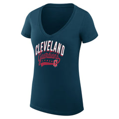 Cleveland Guardians G-III 4Her by Carl Banks Women's Super-Slim Fit Lightweight Filigree Team V-Neck T-Shirt - Navy - MLB on Sale