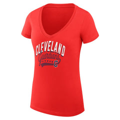 Cleveland Guardians G-III 4Her by Carl Banks Women's Super-Slim Fit Lightweight Filigree Team V-Neck T-Shirt - Red - MLB Sale