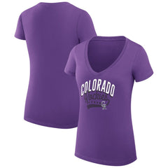 Colorado Rockies G-III 4Her by Carl Banks Women's Super-Slim Fit Lightweight Filigree Team V-Neck T-Shirt - Purple - MLB Lifestyle