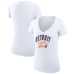 Detroit Tigers G-III 4Her by Carl Banks Women's Super-Slim Fit Lightweight Filigree Team V-Neck T-Shirt - White - MLB Lifestyle