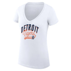 Detroit Tigers G-III 4Her by Carl Banks Women's Super-Slim Fit Lightweight Filigree Team V-Neck T-Shirt - White - MLB Lifestyle