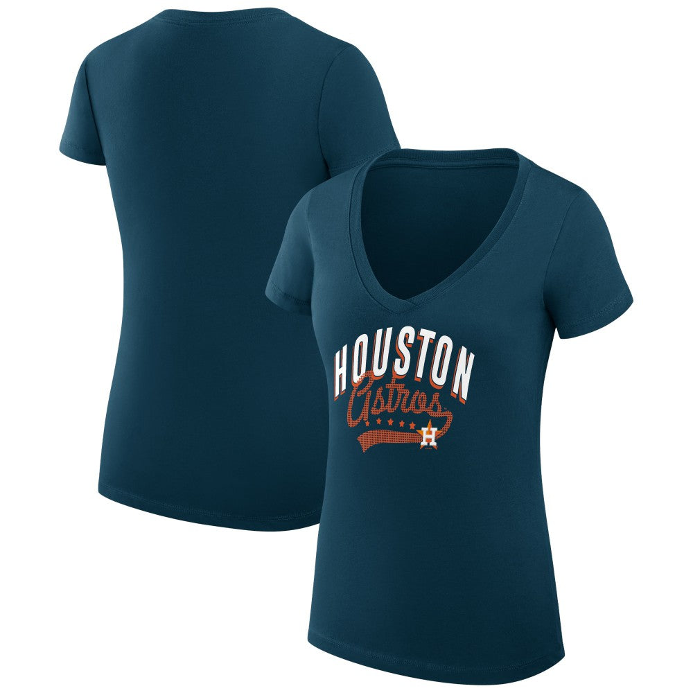Houston Astros G-III 4Her by Carl Banks Women's Super-Slim Fit Lightweight Filigree Team V-Neck T-Shirt - Navy - MLB Lifestyle