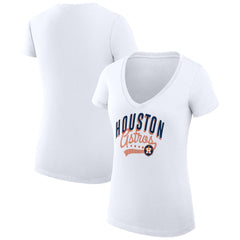 Houston Astros G-III 4Her by Carl Banks Women's Super-Slim Fit Lightweight Filigree Team V-Neck T-Shirt - White - MLB on Sale