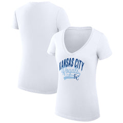 Kansas City Royals G-III 4Her by Carl Banks Women's Super-Slim Fit Lightweight Filigree Team V-Neck T-Shirt - White - MLB on Sale