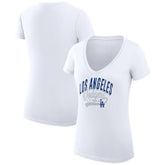 Los Angeles Dodgers G-III 4Her by Carl Banks Women's Super-Slim Fit Lightweight Filigree Team V-Neck T-Shirt - White - MLB Sale
