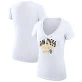 San Diego Padres G-III 4Her by Carl Banks Women's Super-Slim Fit Lightweight Filigree Team V-Neck T-Shirt - White - MLB Online