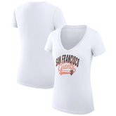 San Francisco Giants G-III 4Her by Carl Banks Women's Super-Slim Fit Lightweight Filigree Team V-Neck T-Shirt - White - MLB on Sale