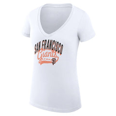 San Francisco Giants G-III 4Her by Carl Banks Women's Super-Slim Fit Lightweight Filigree Team V-Neck T-Shirt - White - MLB on Sale