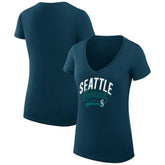 Seattle Mariners G-III 4Her by Carl Banks Women's Super-Slim Fit Lightweight Filigree Team V-Neck T-Shirt - Navy - MLB Discount