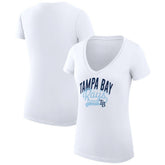 Tampa Bay Rays G-III 4Her by Carl Banks Women's Super-Slim Fit Lightweight Filigree Team V-Neck T-Shirt - White - MLB Sale