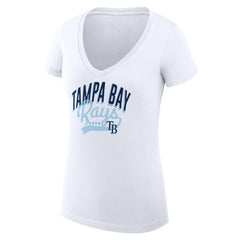 Tampa Bay Rays G-III 4Her by Carl Banks Women's Super-Slim Fit Lightweight Filigree Team V-Neck T-Shirt - White - MLB Sale