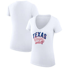 Texas Rangers G-III 4Her by Carl Banks Women's Super-Slim Fit Lightweight Filigree Team V-Neck T-Shirt - White - MLB Discount