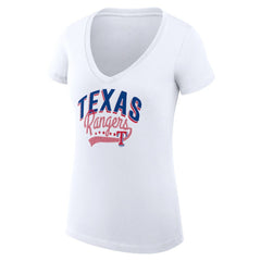 Texas Rangers G-III 4Her by Carl Banks Women's Super-Slim Fit Lightweight Filigree Team V-Neck T-Shirt - White - MLB Discount
