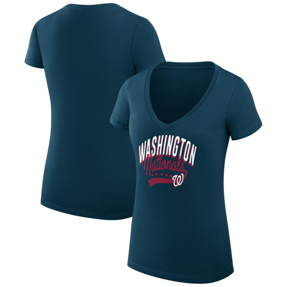 Washington Nationals G-III 4Her by Carl Banks Women's Super-Slim Fit Lightweight Filigree Team V-Neck T-Shirt - Navy - MLB on Sale