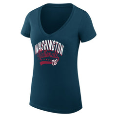 Washington Nationals G-III 4Her by Carl Banks Women's Super-Slim Fit Lightweight Filigree Team V-Neck T-Shirt - Navy - MLB on Sale
